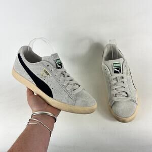 PUMA Clyde Og Walking Shoes Men's 9 Gray Hairy Suede Low Top Sneakers 393115-01